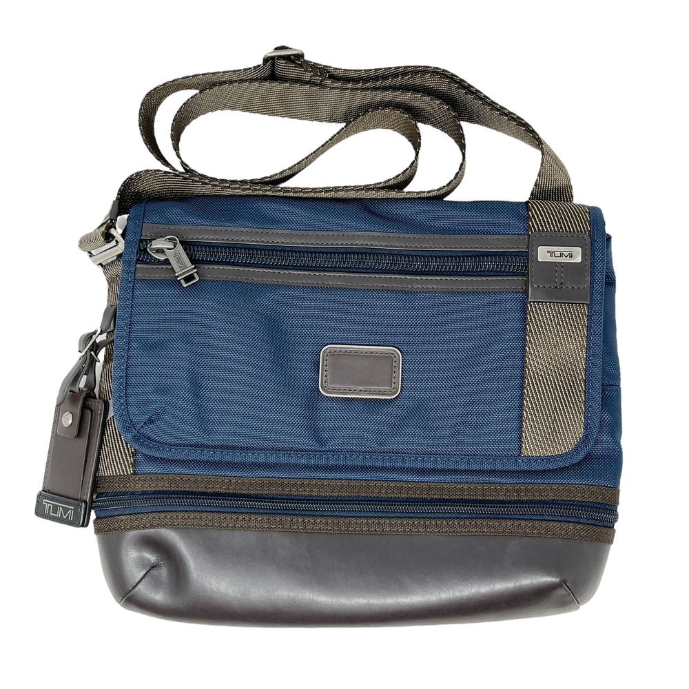 Tumi Alpha Bravo Beale Crossbody Navy & Brown Leather